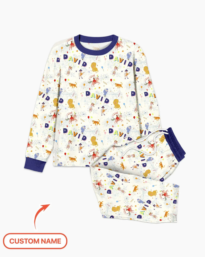 Custom Name Circus Toile Bamboo Men's Pajama Set