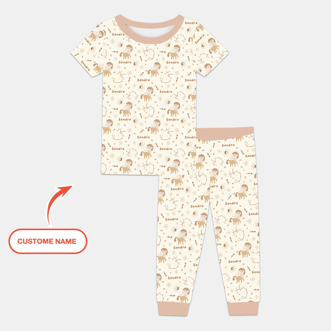 Bohemian Baby Zodiac Signs Custom Name Two Piece Short Sleeve Pajama Set