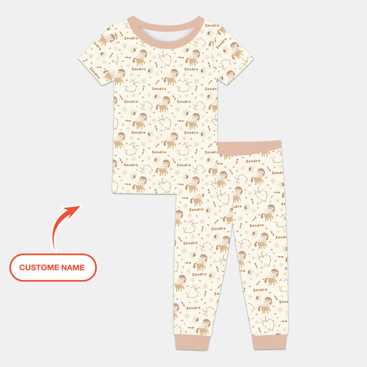 Bohemian Baby Zodiac Signs Custom Name Two Piece Short Sleeve Pajama Set