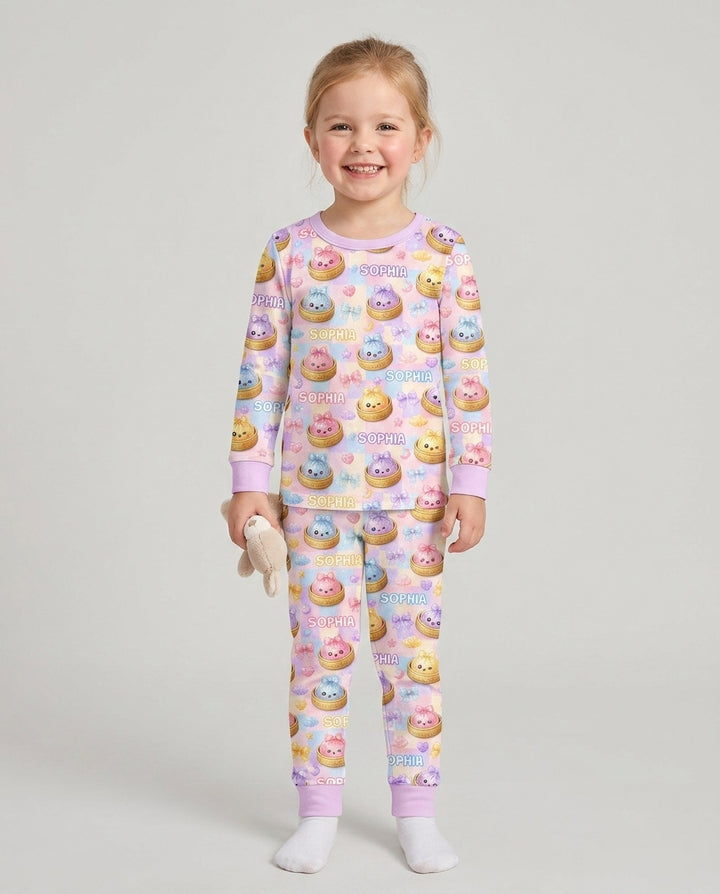 Custom Name Coquette Glitter Dumpling Bamboo Two Piece Long Sleeve Pajama Set