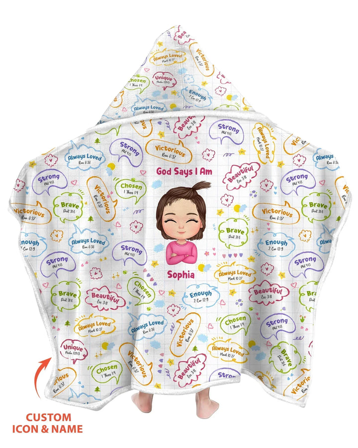 Personalized God Says I Am- Baby Girl Wearable Hooded Blanket