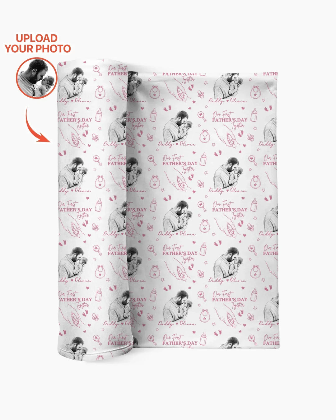 Custom Photo Our First Father's Day Together swaddle blanket