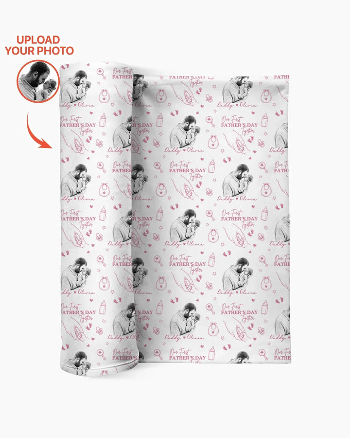 Custom Photo Our First Father's Day Together swaddle blanket