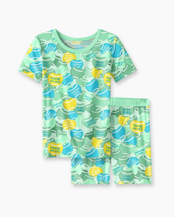 Tennis Candy Family Matching Bamboo Two Piece Short Sleeve Shorts Pajama Set