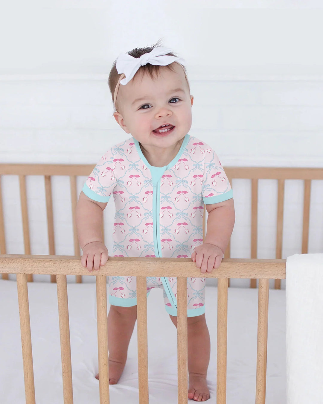 Cherry Baseball Softball Mom and Girl Matching Bamboo Shorty Zippy