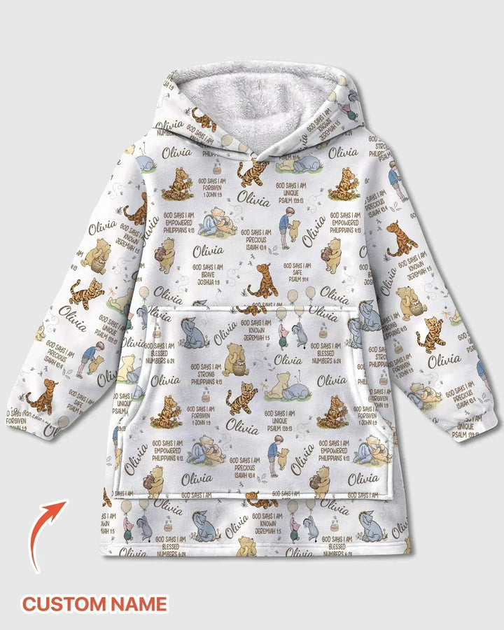 Custom Name God Says I Am Classic Bear Bamboo Blanket Hoodie