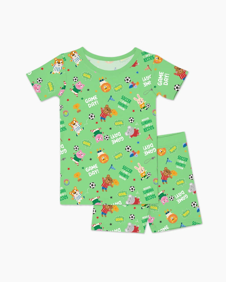 The World Cup Soccer Animals Bamboo Two Piece Short Sleeve Shorts Pajama Set
