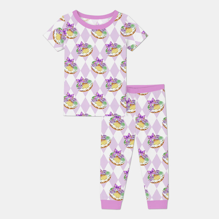 Mardi Gras Donut Two Piece Short Sleeve Pajama Set