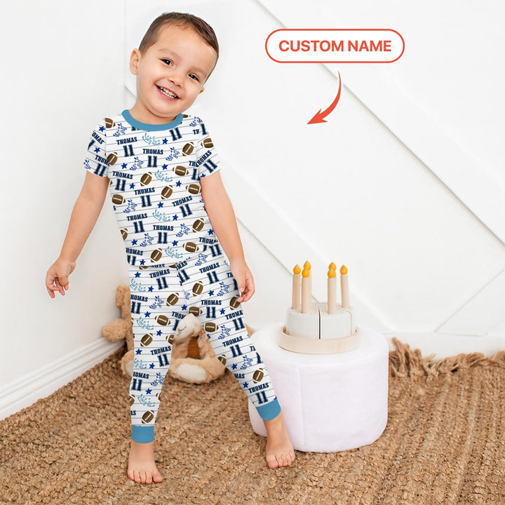 Custom Name Football Time Two Piece Short Sleeve Pajama Set