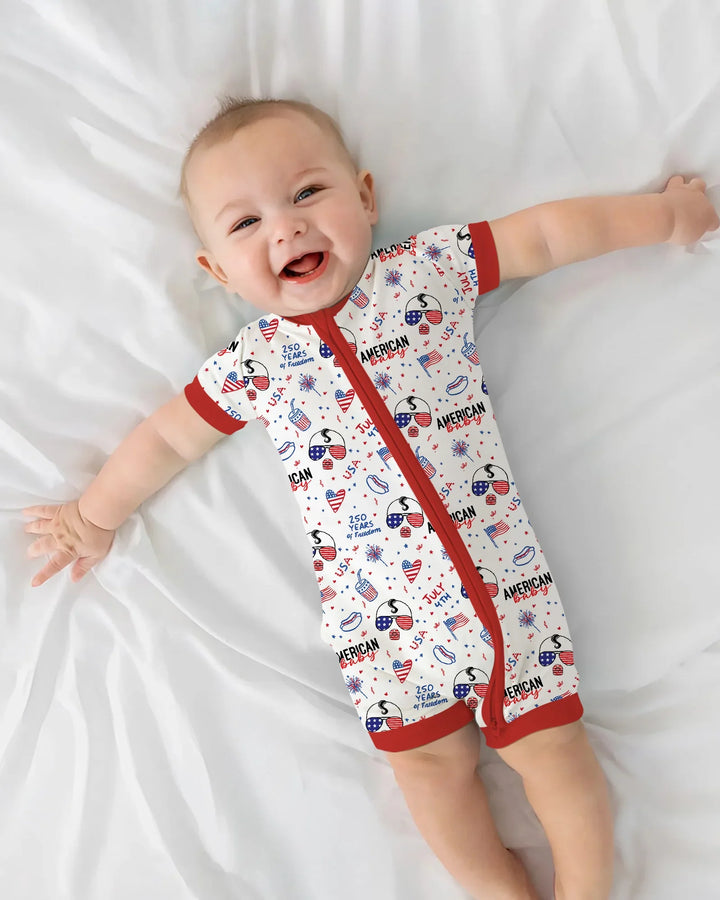 Doodle American Flag Glasses Family Matching Bamboo Shorty Zippy