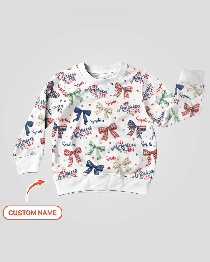 Custom Name All American Girl Bamboo Crewneck Sweatshirt