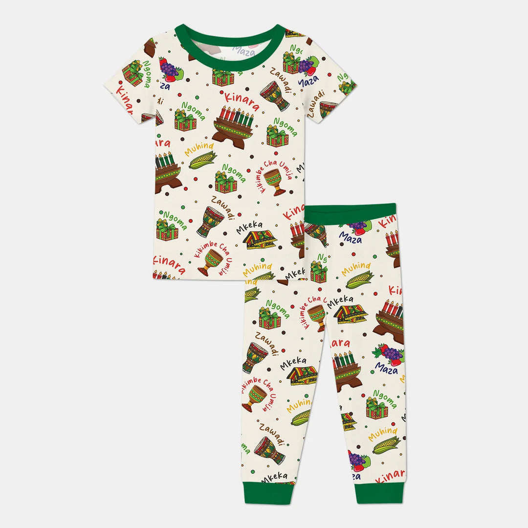 Happy Kwanzaa Family Matching Two Piece Short Sleeve Pajama Set