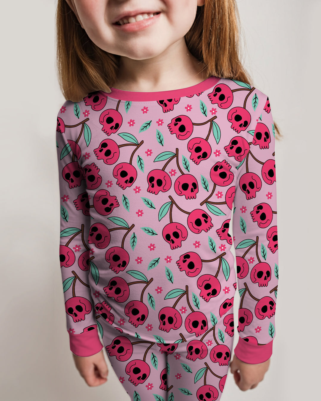 Halloween Cherry Skull Bamboo Two Piece Long Sleeve Pajama Set