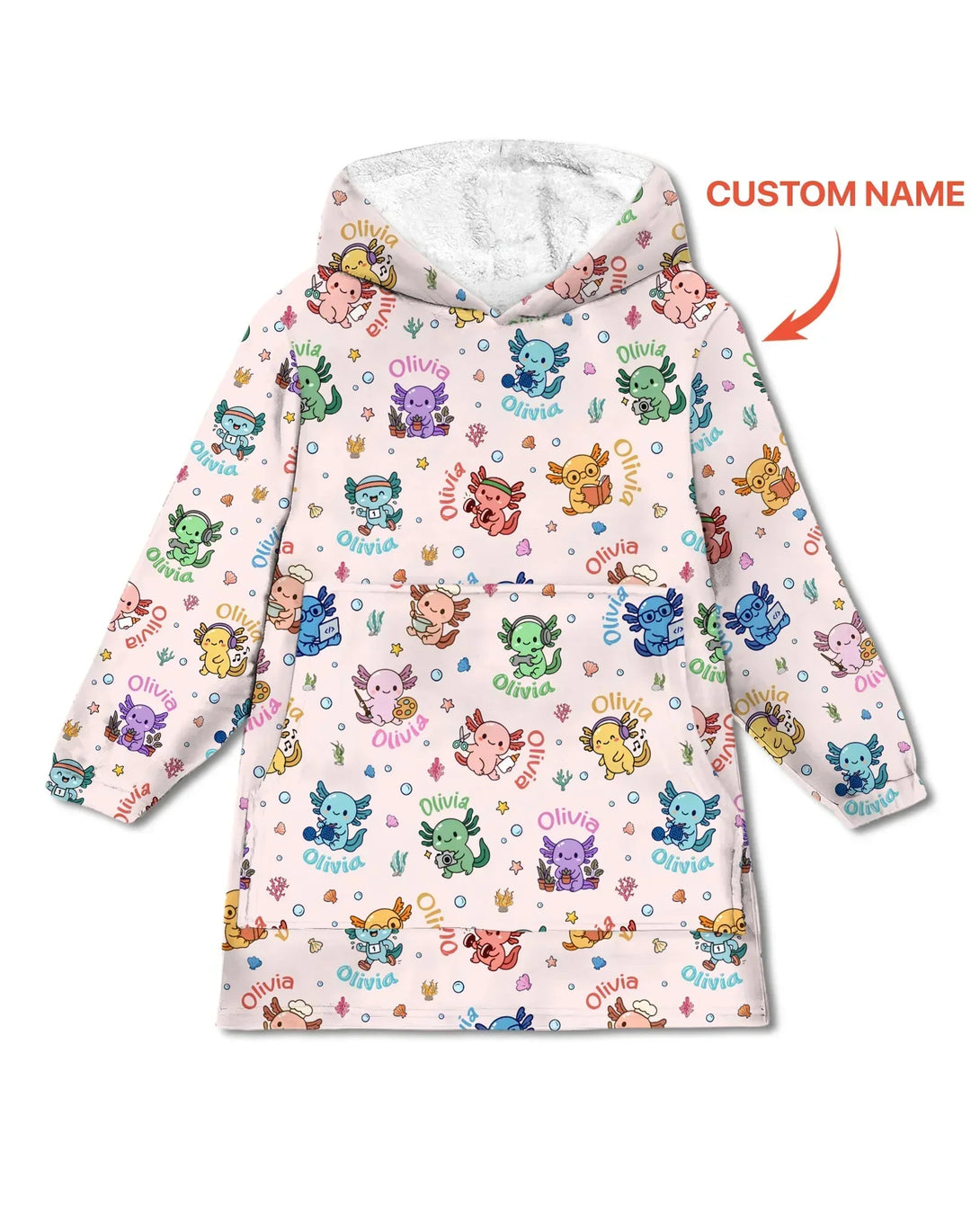 Custom Name Cute Hobby Axolotl Blanket Hoodie