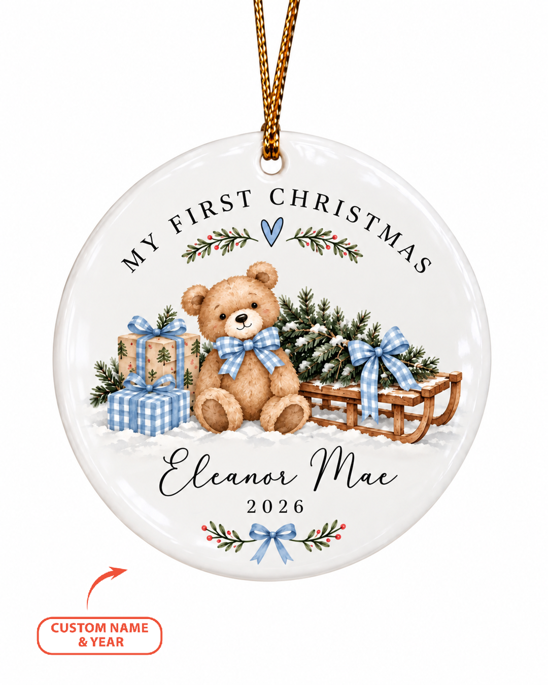 Baby Bear First Christmas Ceramic Ornament