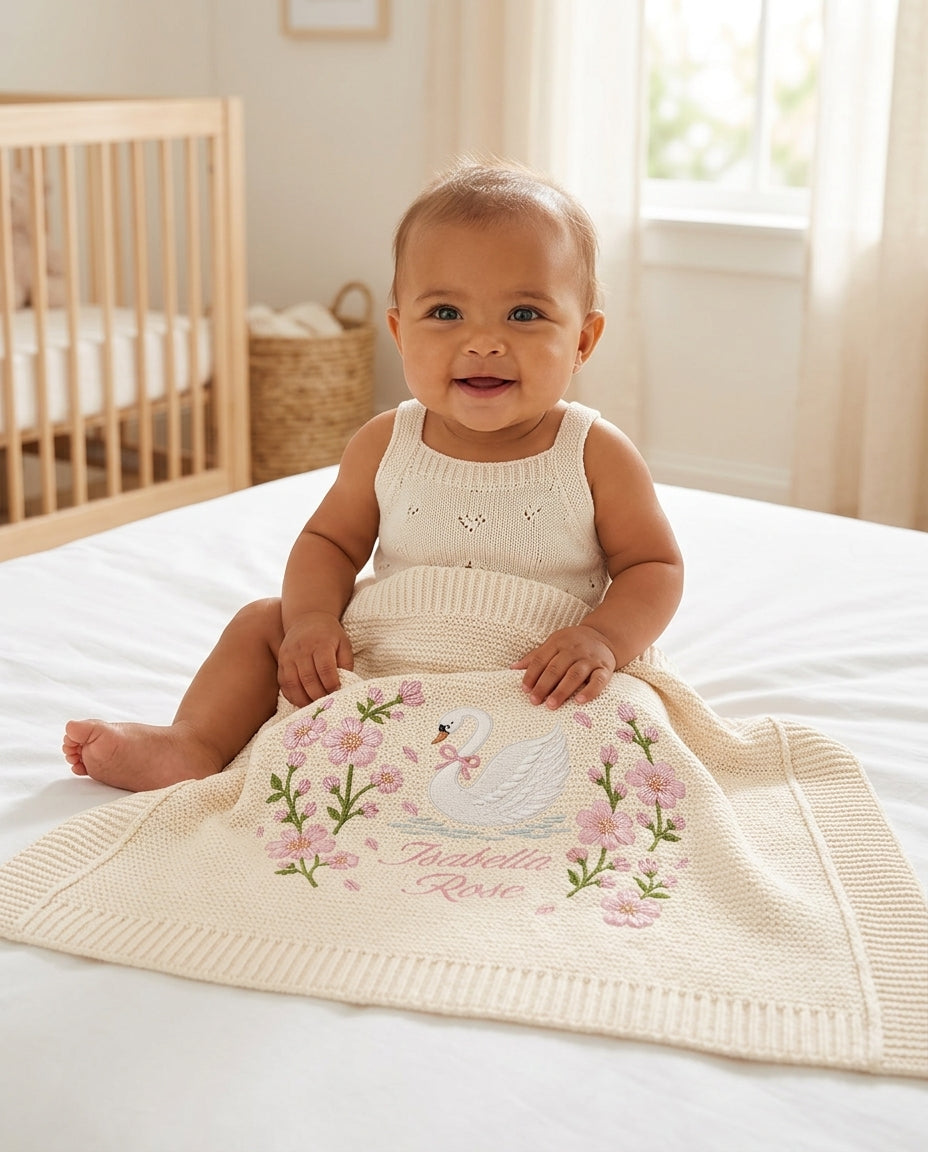 Blossom Swan Baby Cotton Blanket