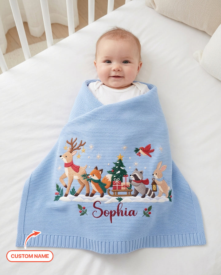 Woodland Christmas Parade Baby Cotton Blanket