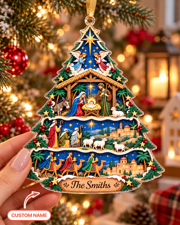 Nativity Scene Christmas Tree - Personalized Acrylic Ornament