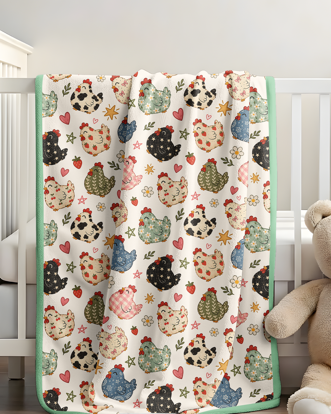 Playful Farm Chicken Bamboo Blanket