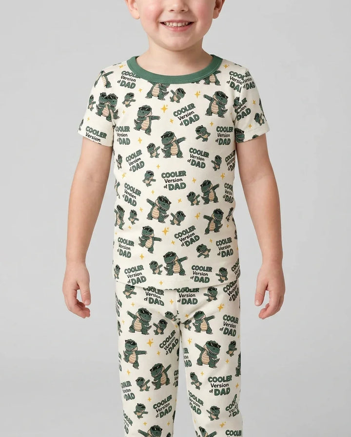 Cool Dino Daddy & Me Matching Bamboo Two Piece Short Sleeve Pajama Set