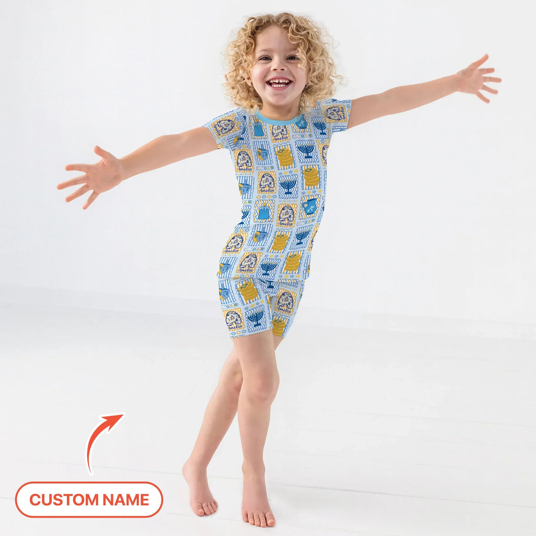 Custom Name Hanukkah Wonderland Two Piece Short Sleeve Shorts Pajama Set