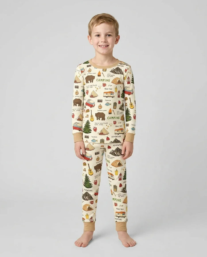 Outdoor Camping Adventure Family Matching Bamboo Two Piece Long Sleeve Pajama Set