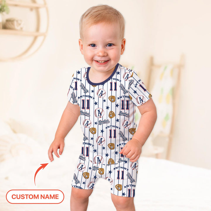 Custom Name Baseball Time Two Piece Short Sleeve Shorts Pajama Set