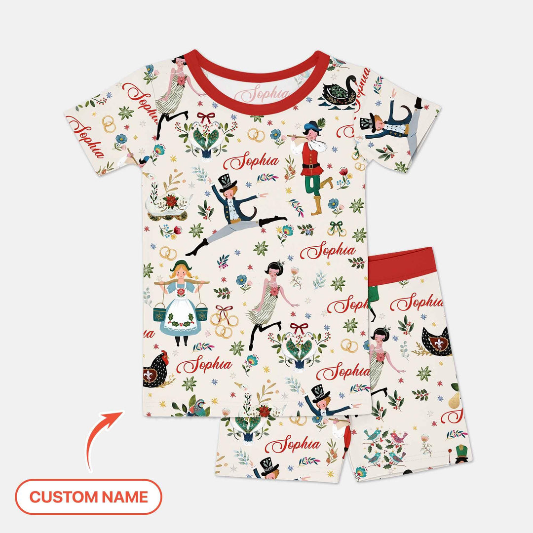 12 Days Of Christmas Custom Name Two Piece Short Sleeve Shorts Pajama Set , 12 Days Of Christmas Custom Name Two Piece Short Sleeve Shorts Pajama Set - 12-18M / Girl