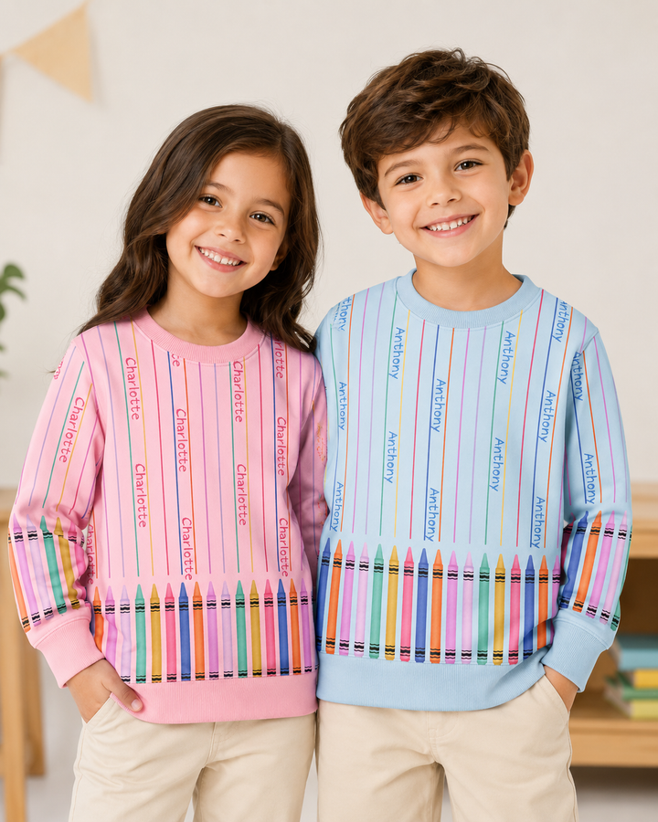 Custom Name Crayon Lines Bamboo Crewneck Sweatshirt