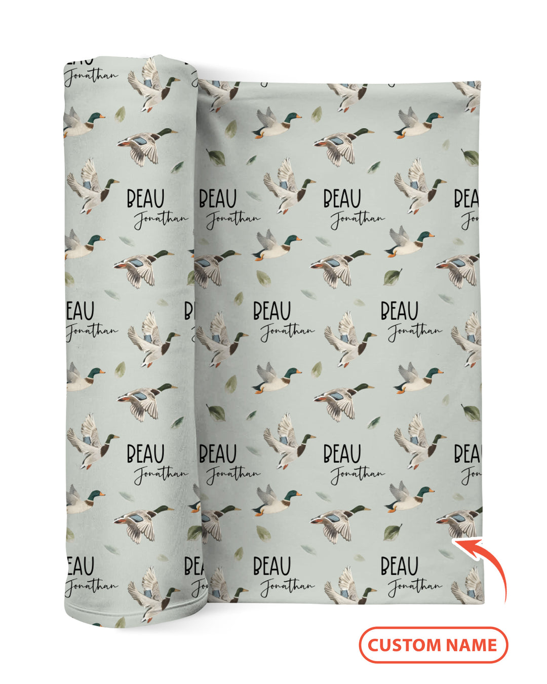 Custom Name Mallard Duck swaddle blanket