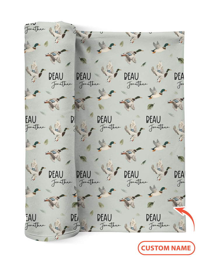 Custom Name Mallard Duck swaddle blanket