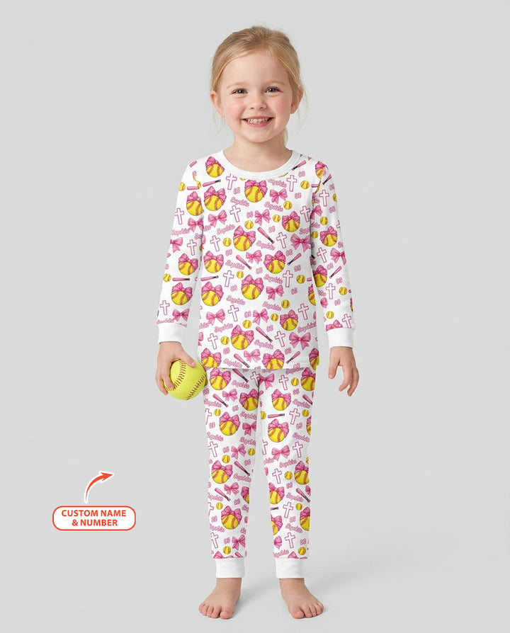 Custom Name Softball Cuties Bamboo Two Piece Long Sleeve Pajama Set