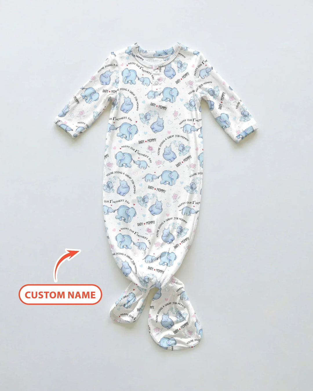 Custom Name Mother & Baby Elephant Knot Gown