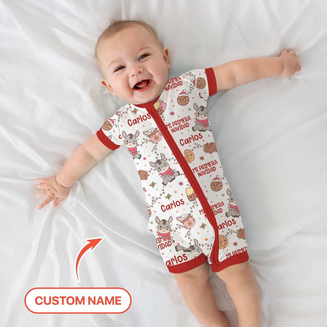 Mi Primera Navidad Custom Name Shorty Zippy , Mi Primera Navidad Custom Name Shorty Zippy - 0-3M
