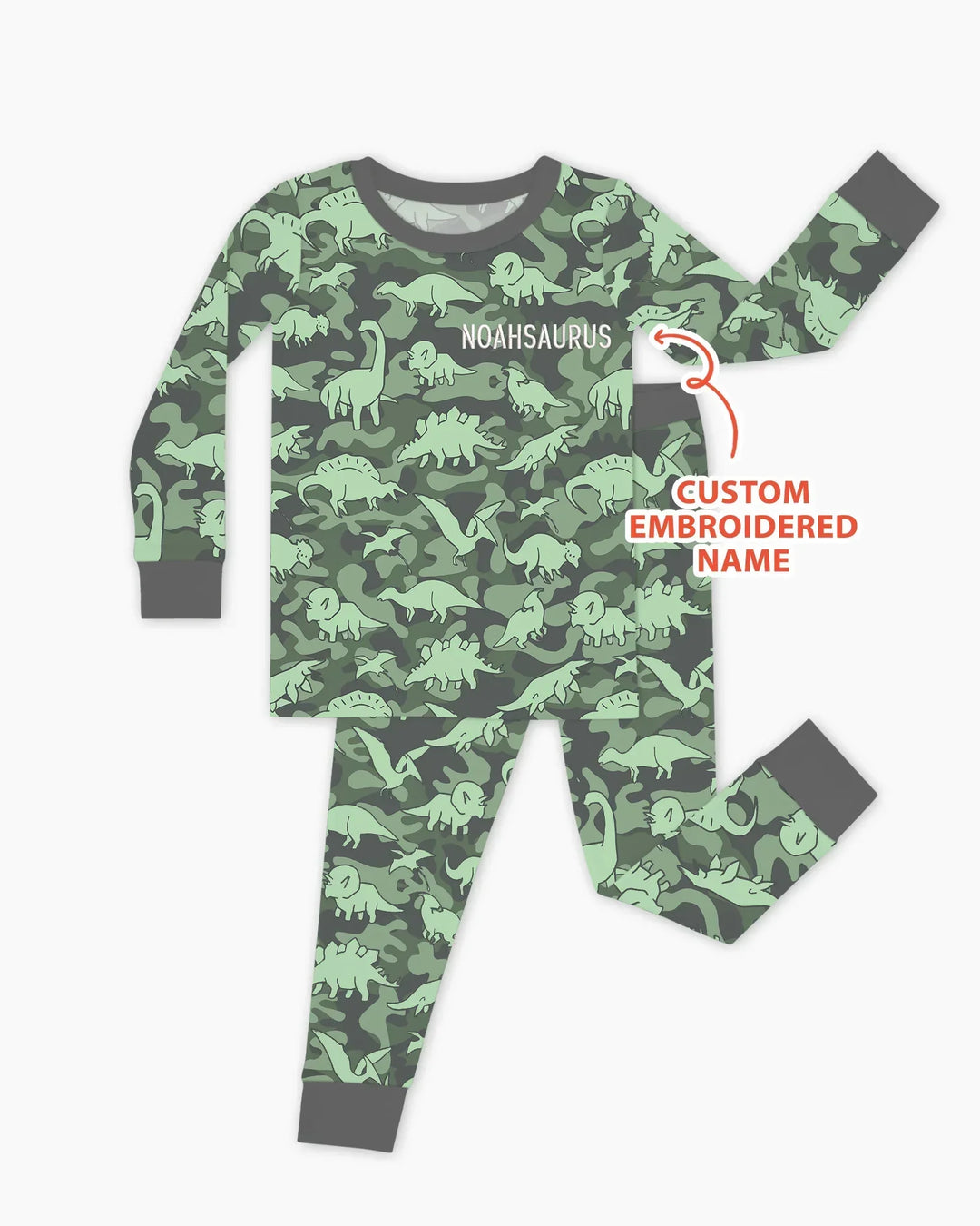 Custom Name Embroidered Matching With Dadasaurus Bamboo Two Piece Long Sleeve Pajama Set