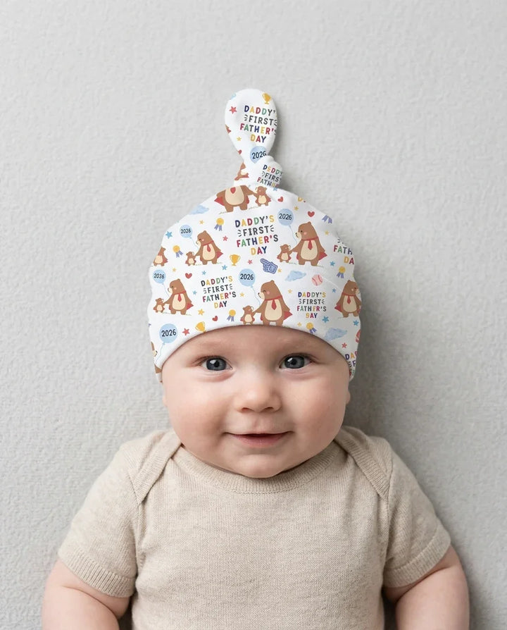 First Father's Day Daddy Bear Family Matching Knotted Hat