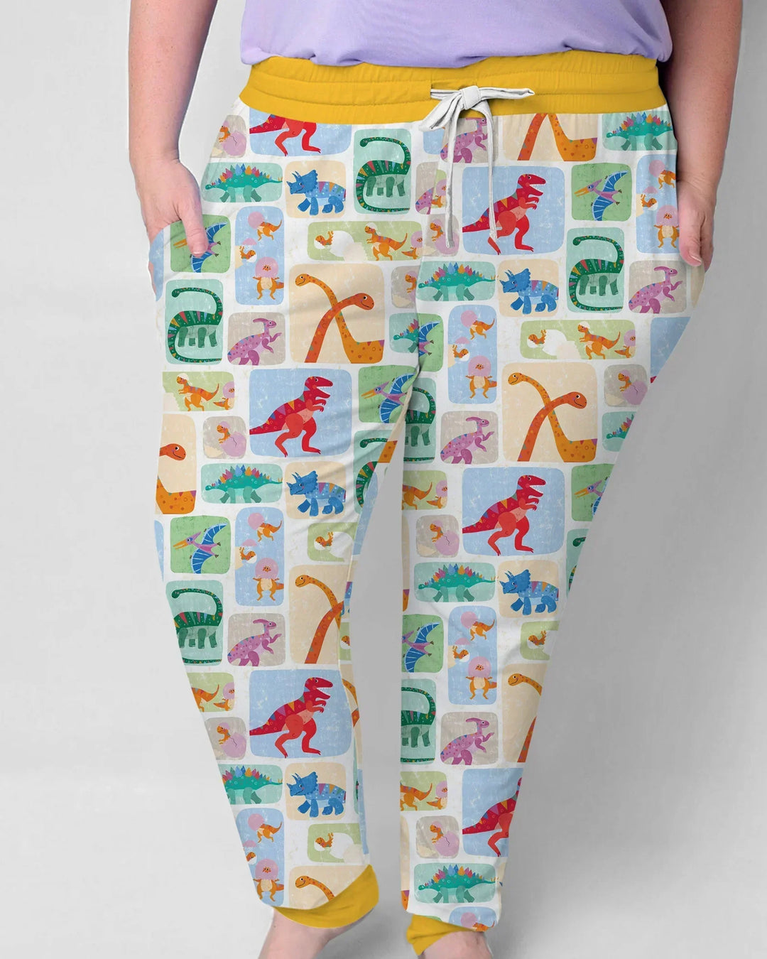 Regenbogen Dino Freunde Familien-Schlafanzug-Set aus Bambus für Damen