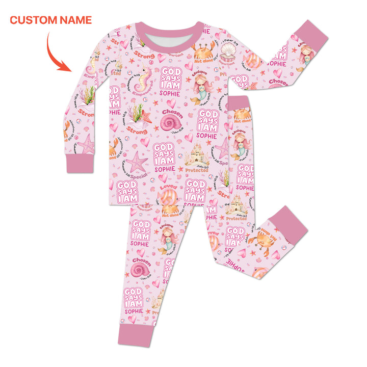 Mermaid God Says I Am Custom Name Two Piece Long Sleeve Pajama Set