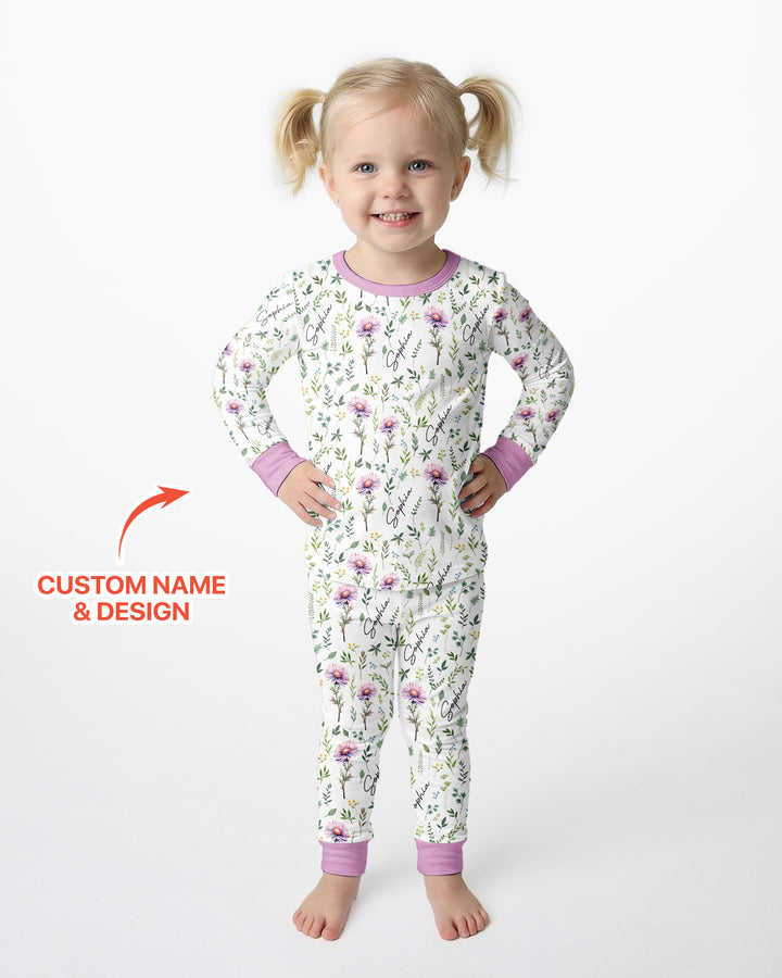 Birth Month Flower Bamboo Two Piece Long Sleeve Pajama Set