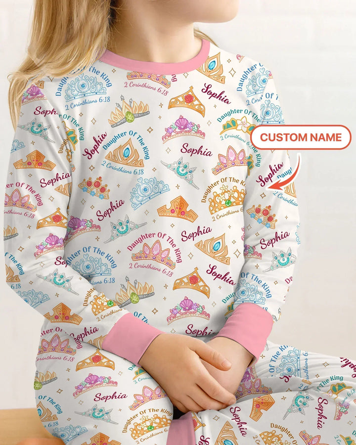Conjunto de pijama de dos piezas de bambú de manga larga con nombre personalizado "Hija del Rey"