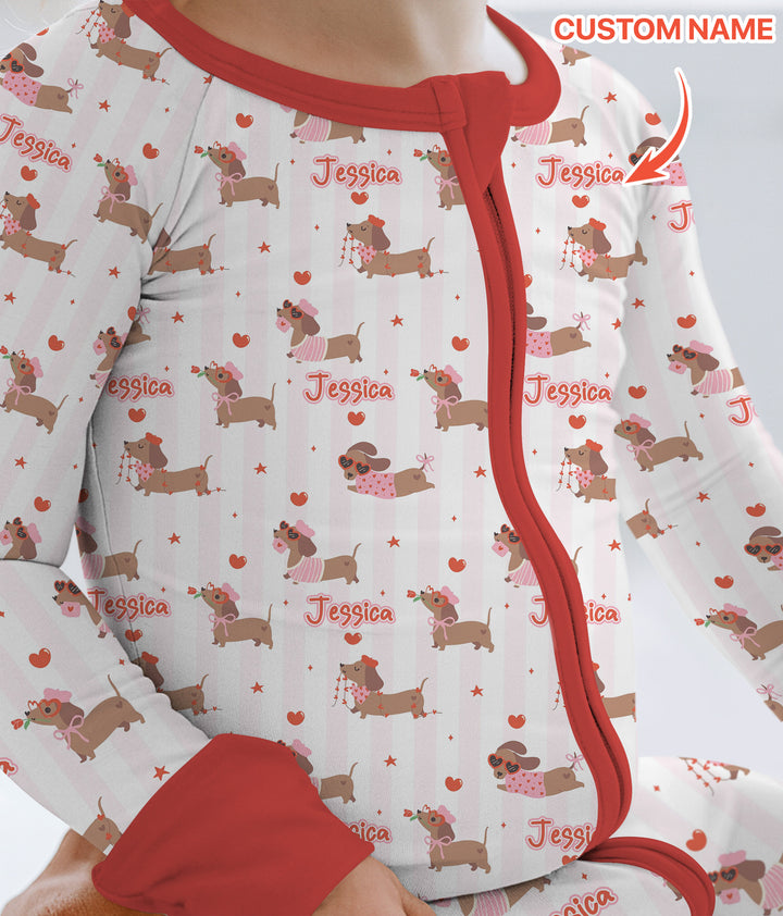 Custom Name Valentine Dachshund Family Matching Convertible Zippy