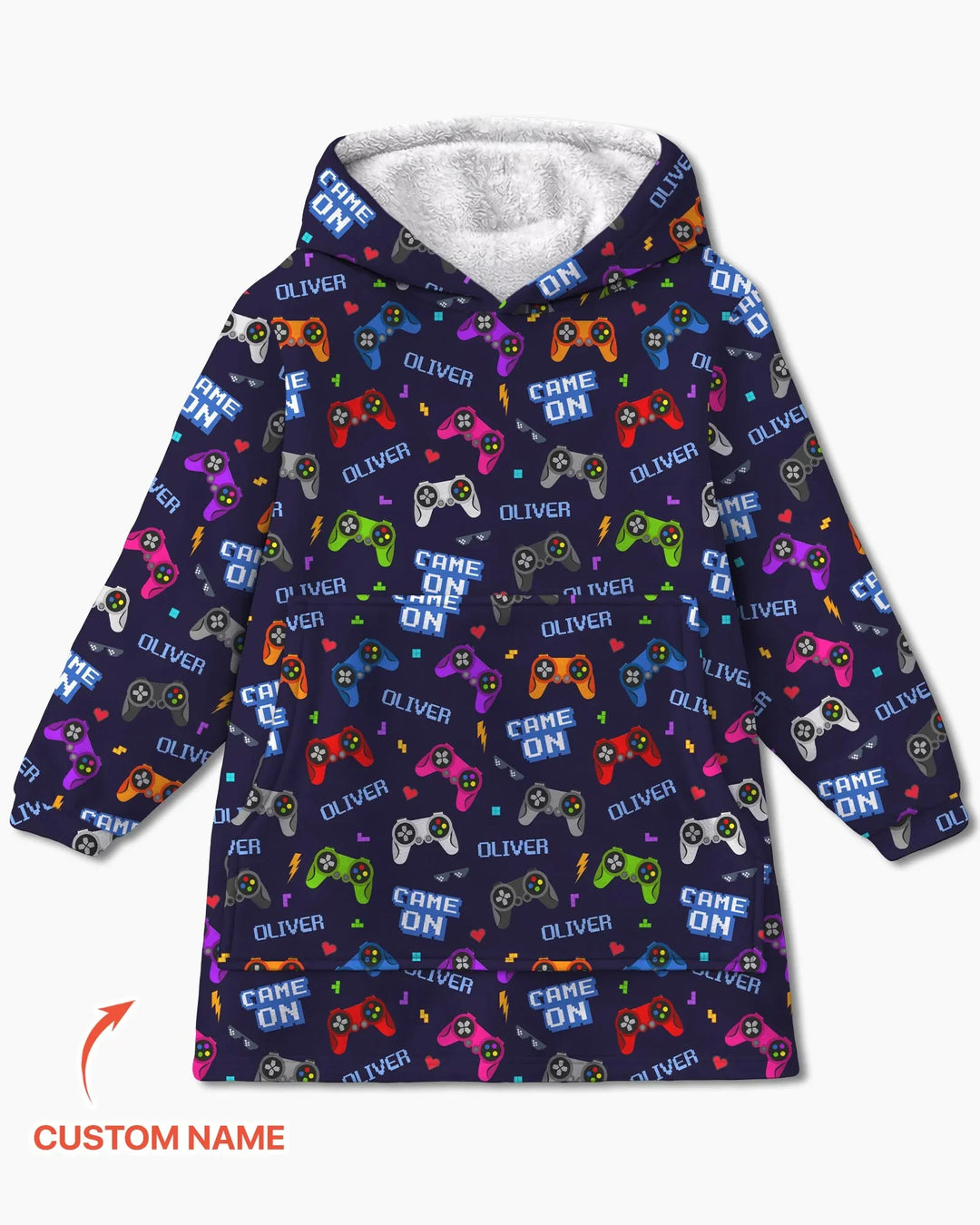 Sudadera con capucha y manta de bambú a juego para la familia con nombre personalizado "Game On"