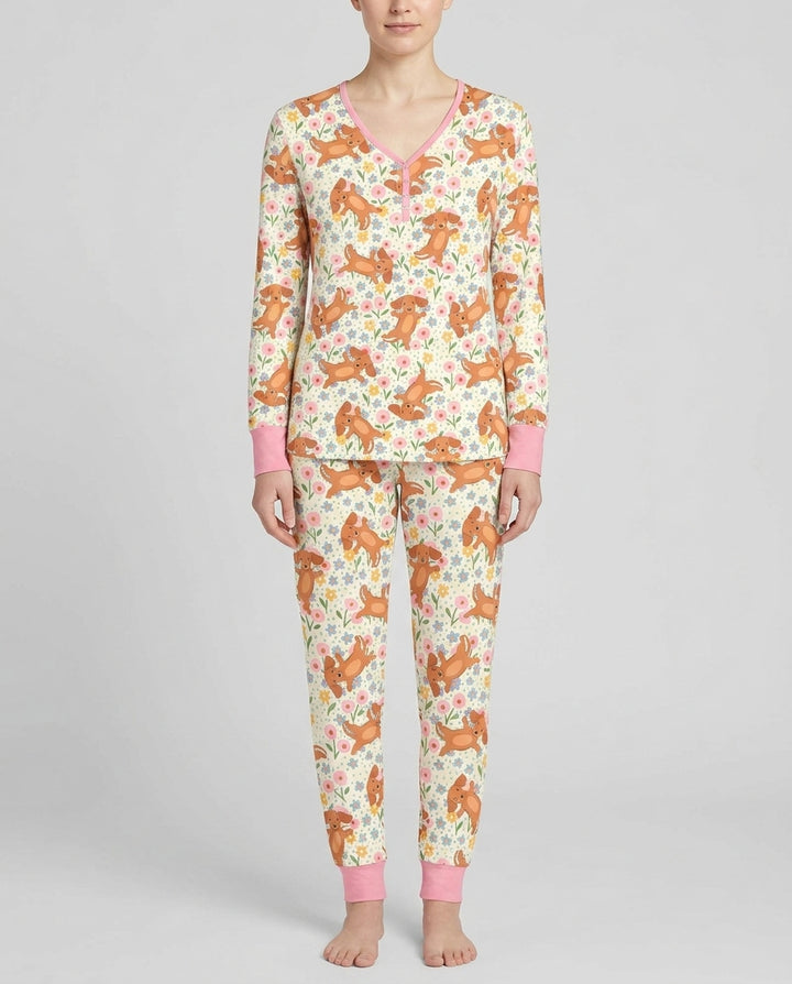 Plantilla de conjunto de pijama de mujer de bambú