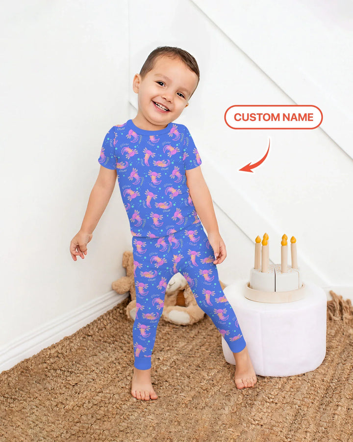 Axolotl Glow Custom Name Bamboo Two Piece Short Sleeve Pajama Set