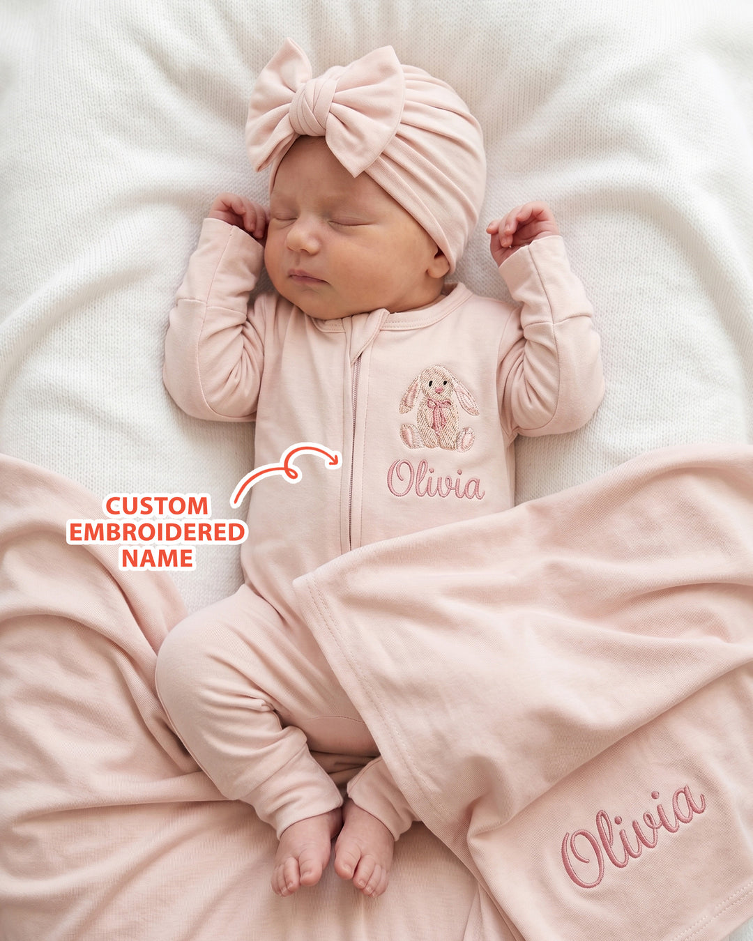 Personalized Bunny Embroidered Bamboo Welcome Home Bundle