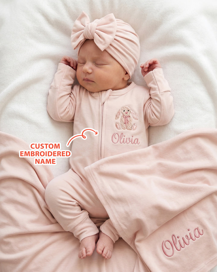 Personalized Bunny Embroidered Bamboo Welcome Home Bundle