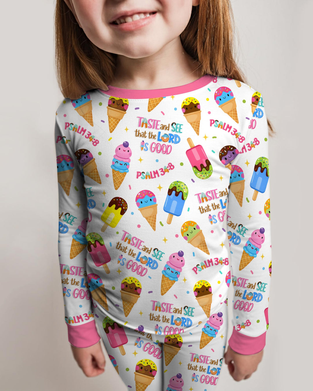 Jesus Summer Ice Cream Taste and See That The Lord Is Good Bamboo Two Piece Long Sleeve Pajama Set