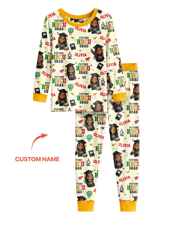 Custom Name Future HBCU Grad Bamboo Two Piece Long Sleeve Pajama Set