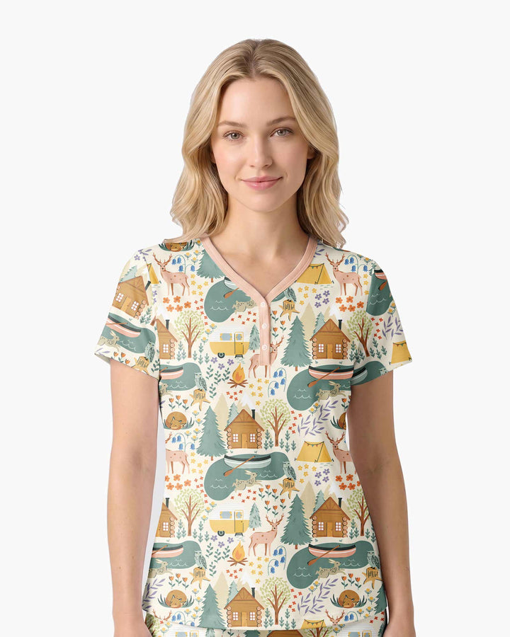 Lake View Camping Bamboo Women Short Sleeve Short Pajama Set