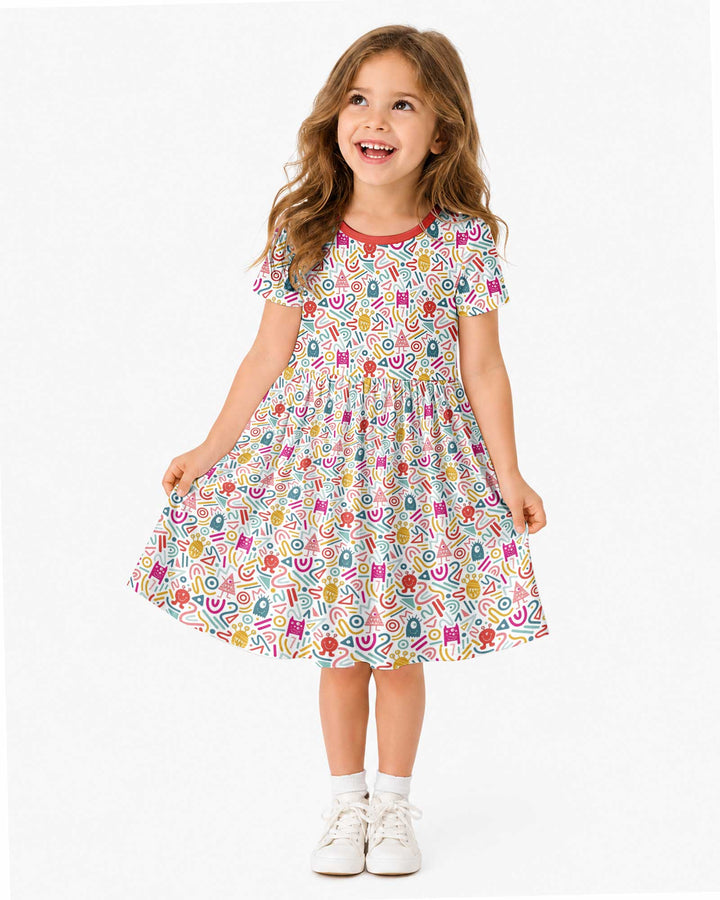 Rainbow Monster Party Bamboo Twirl Dress